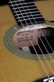 Close-up of a guitar's soundhole and serial nimber